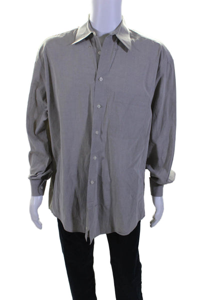 Ermenegildo Zegna Mens Cotton Long Sleeve Button Down Dress Shirt Gray Size L