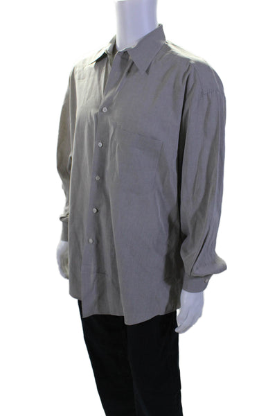 Ermenegildo Zegna Mens Cotton Long Sleeve Button Down Dress Shirt Gray Size L