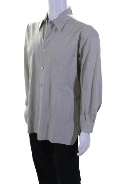 Ermenegildo Zegna Mens Cotton Long Sleeve Collared Button Down Shirt Tan Size L