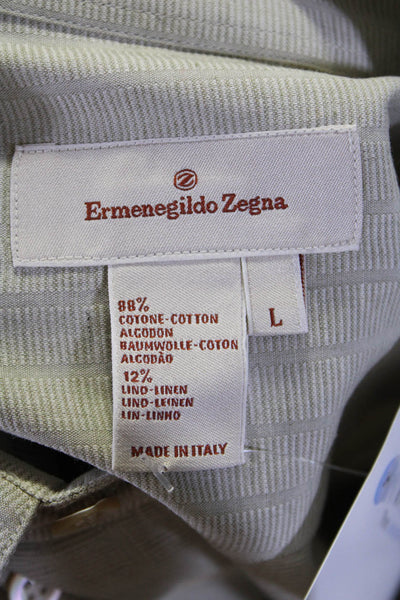 Ermenegildo Zegna Mens Cotton Long Sleeve Collared Button Down Shirt Tan Size L