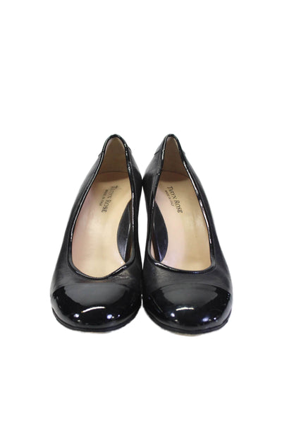 Taryn Rose Womens Leather Slide On Cap Toe Wedge Pumps Black Size 39.5 9.5