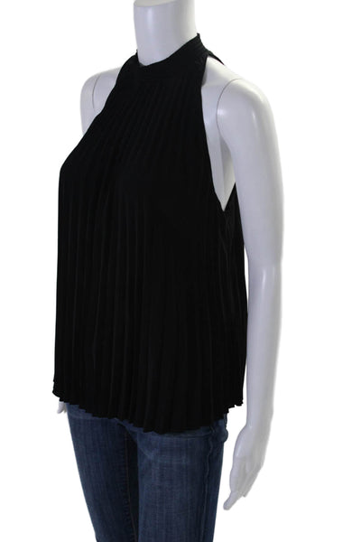 ALC Women's High Neck Button Closure Sleeveless Pleated Blouse Black Size 0