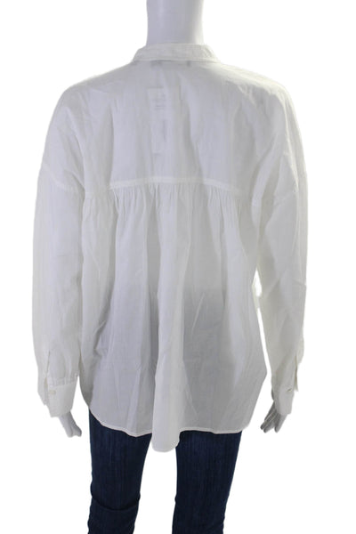 Vince Women's Round Neck Long Sleeves Cotton Blouse White Size XS