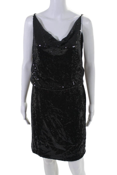 Robert Rodriguez Black Label Womens Open Back Draped Sequin Silk Dress Black 8