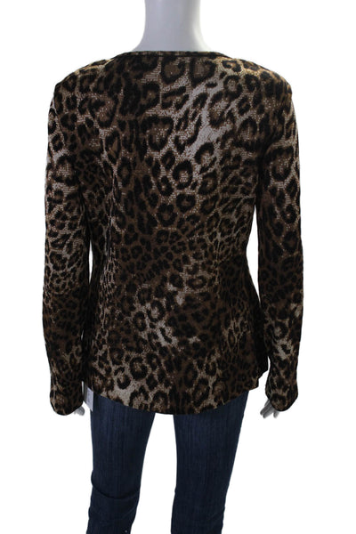 St. John Womens Long Sleeve Scoop Neck Leopard Print Shirt Brown Size Medium