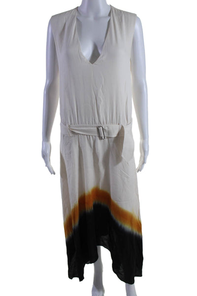 A.L.C. Womens Silk Ombre Belted V-Neck Sleeveless Maxi Dress Beige Size 4