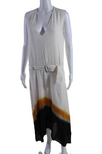 A.L.C. Womens Silk Ombre Belted V-Neck Sleeveless Maxi Dress Beige Size 4