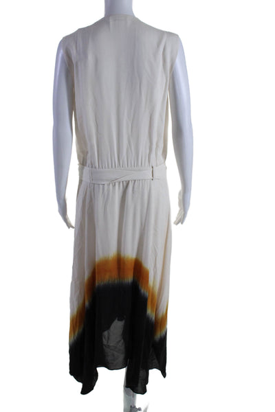 A.L.C. Womens Silk Ombre Belted V-Neck Sleeveless Maxi Dress Beige Size 4