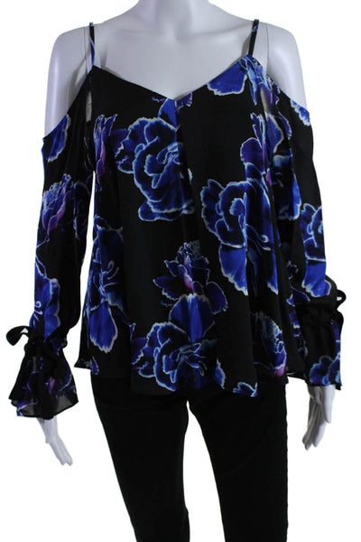 Artelier Nicole Miller Womens Silk Floral Long Sleeve Blouse Top Black Size S