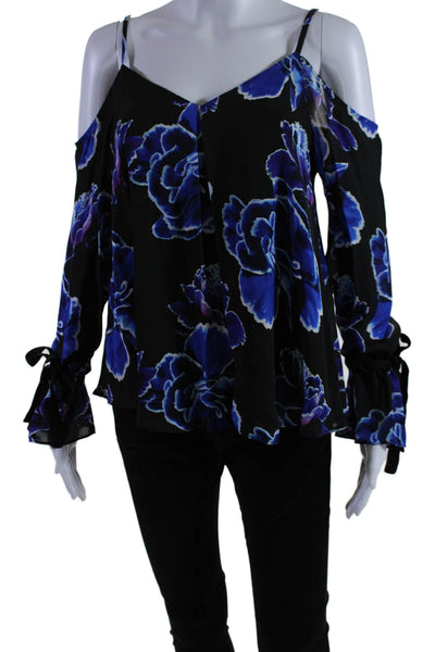 Artelier Nicole Miller Womens Silk Floral Long Sleeve Blouse Top Black Size S