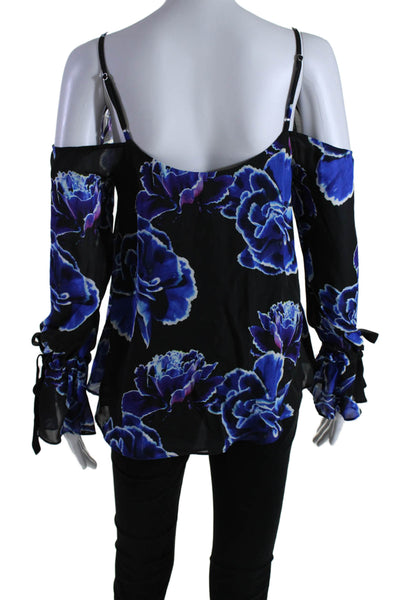 Artelier Nicole Miller Womens Silk Floral Long Sleeve Blouse Top Black Size S