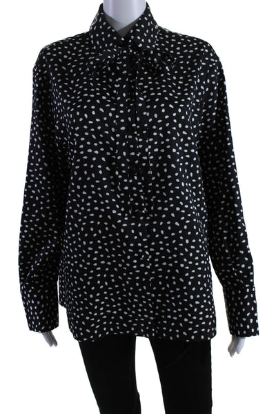 Jason Wu Womens Spotted Collared Long Sleeve Button Up Blouse Top Black Size 6