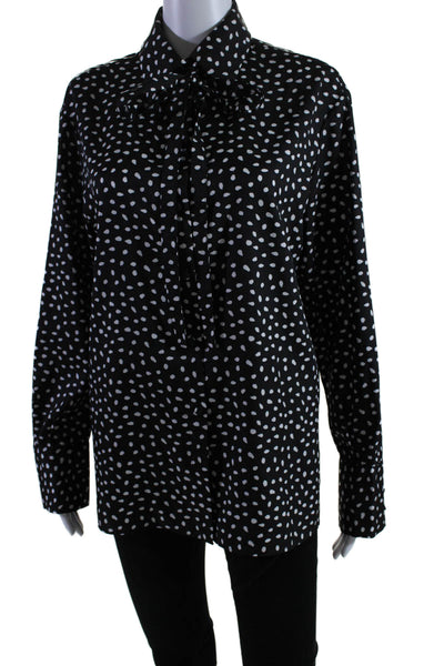 Jason Wu Womens Spotted Collared Long Sleeve Button Up Blouse Top Black Size 6