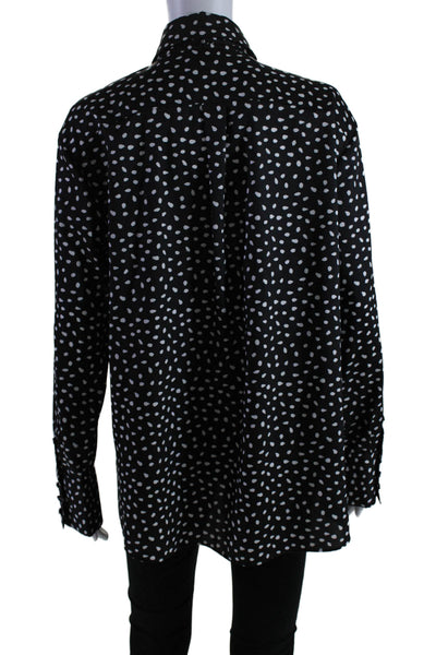 Jason Wu Womens Spotted Collared Long Sleeve Button Up Blouse Top Black Size 6