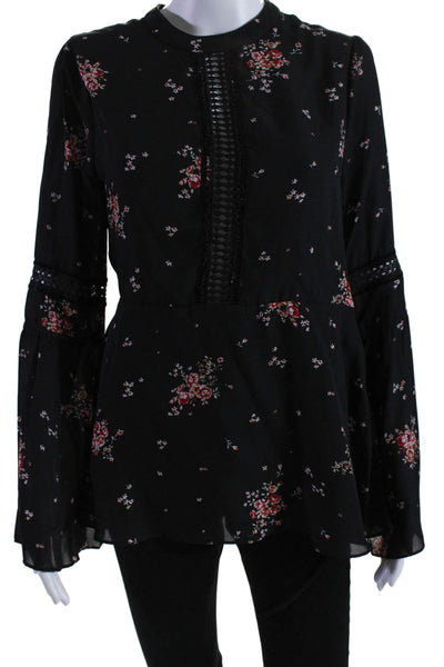 Show Me Your Mumu Womens Floral Long Sleeve Zip Up Blouse Top Black Size S