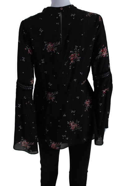 Show Me Your Mumu Womens Floral Long Sleeve Zip Up Blouse Top Black Size S