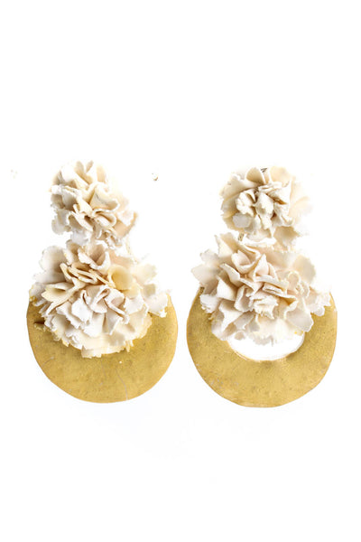 Grazia Fortuna Ward Womens Floral Ivory / Gold Tone Dangle ClipOn Earrings