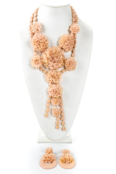 Grazia Fortuna Ward Womens Floral Pink Statement Necklace + Earring Set