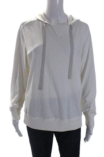 Theory 38 Womens Cotton Thin Drawstring Pullover Ribbed Hem Hoodie White Size S