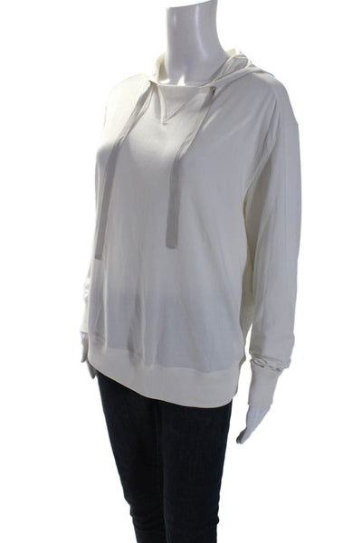 Theory 38 Womens Cotton Thin Drawstring Pullover Ribbed Hem Hoodie White Size S