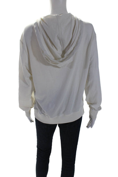 Theory 38 Womens Cotton Thin Drawstring Pullover Ribbed Hem Hoodie White Size S