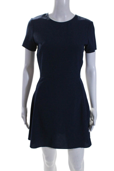 Wayf Womens Short Sleeved Back Zip Round Neck Fit & Flare Mini Dress Navy Size S