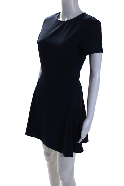 Wayf Womens Short Sleeved Back Zip Round Neck Fit & Flare Mini Dress Navy Size S