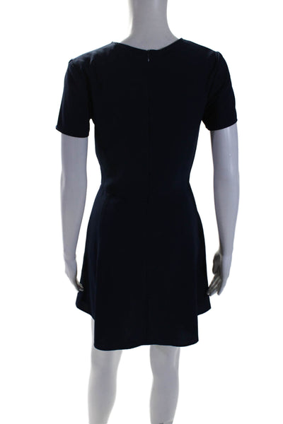 Wayf Womens Short Sleeved Back Zip Round Neck Fit & Flare Mini Dress Navy Size S