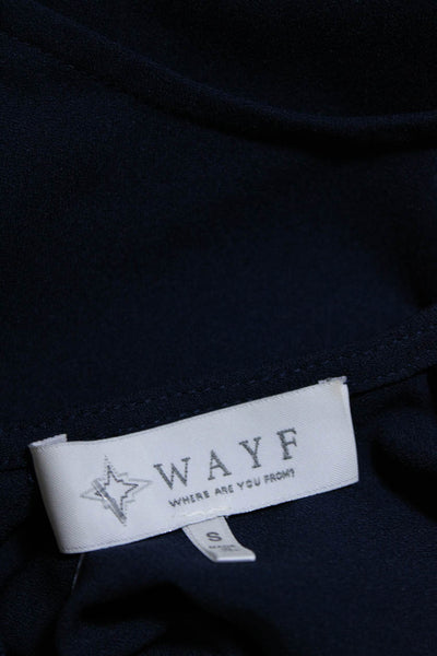 Wayf Womens Short Sleeved Back Zip Round Neck Fit & Flare Mini Dress Navy Size S