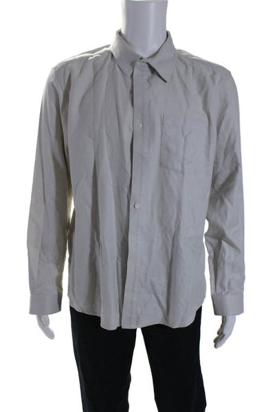 Frame Mens Cotton Long Sleeve Collared Button Down Shirt Gray Size L