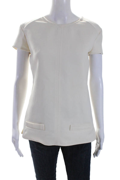 Courreges Womens White Crew Neck Faux Pockets Short Sleeve Blouse Top Size 38