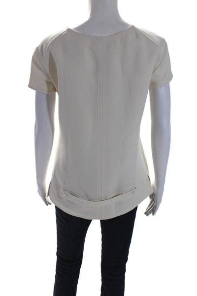 Courreges Womens White Crew Neck Faux Pockets Short Sleeve Blouse Top Size 38