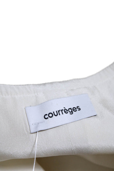 Courreges Womens White Crew Neck Faux Pockets Short Sleeve Blouse Top Size 38