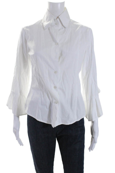 Bell Womens Cotton Collared Long Sleeve Button Up Blouse Top White Size 2