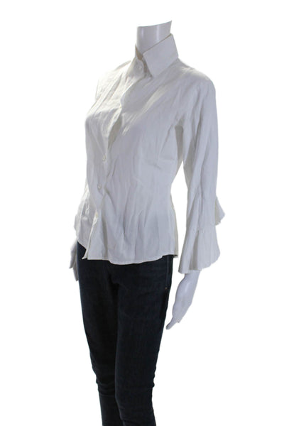 Bell Womens Cotton Collared Long Sleeve Button Up Blouse Top White Size 2