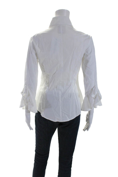 Bell Womens Cotton Collared Long Sleeve Button Up Blouse Top White Size 2