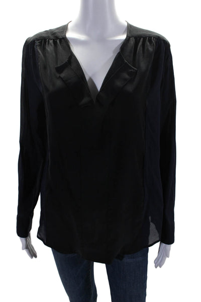 Brochu Walker Women's Round Neck Long Sleeves Silk Blouse Black Size M