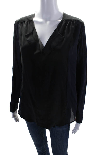 Brochu Walker Women's Round Neck Long Sleeves Silk Blouse Black Size M