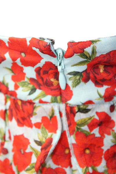 Alice + Olivia Womens Blue Red Cotton Blend Floral Ruffle Mini Skirt Size 2