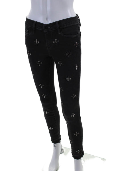 Frame Denim Womens ZIp Front Tapered Leg Studded Jeans Black Size 26