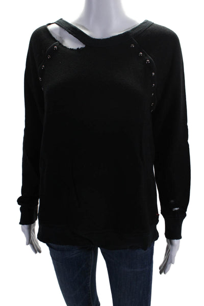 Philanthropy Womens Tight Knit Crew Knit Distressed Sweater Black Small