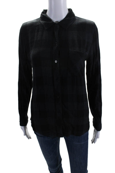 Rails Womens Long Sleeve Check Print Collared Button Down Top Black Size XS