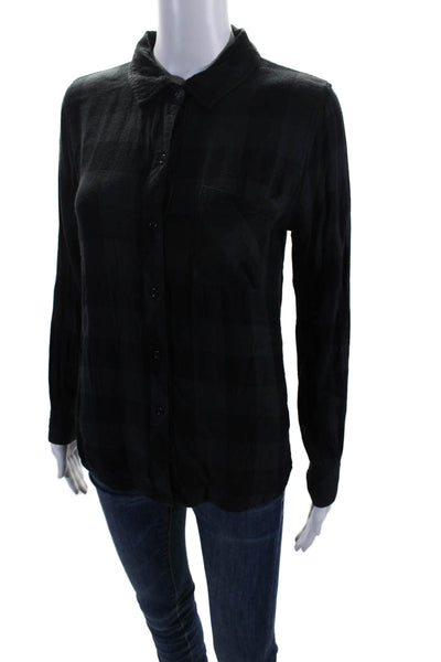 Rails Womens Long Sleeve Check Print Collared Button Down Top Black Size XS