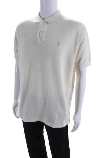 Polo Ralph Lauren Mens Cotton Collared Short Sleeve Polo Shirt Top White Size L