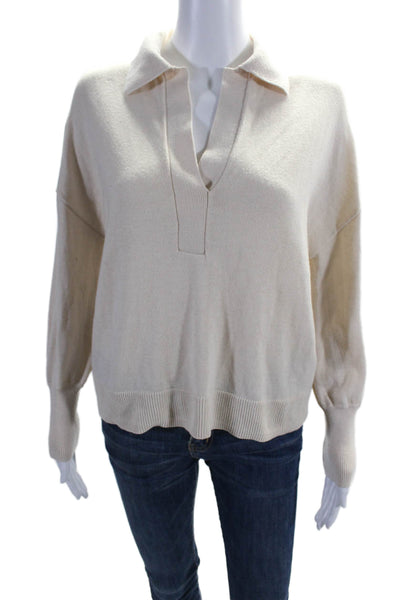 L'Academie Women's Collared Long Sleeves Pullover Sweater Beige Size XS