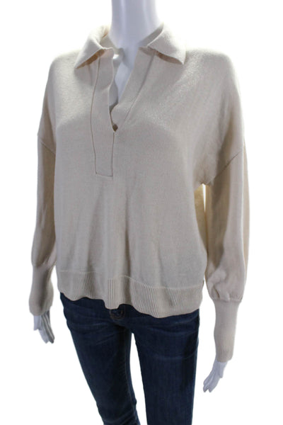 L'Academie Women's Collared Long Sleeves Pullover Sweater Beige Size XS