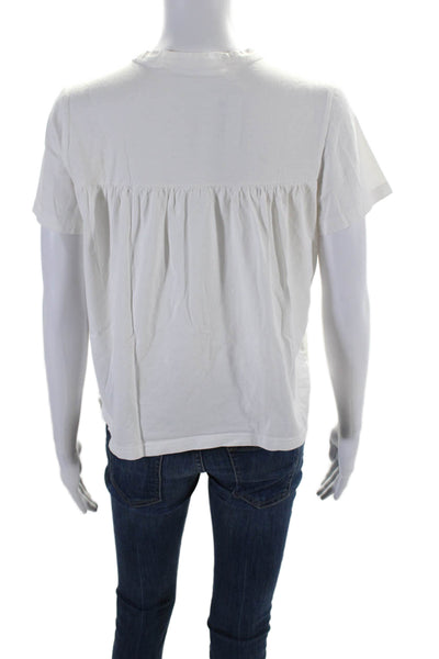 Chloe Womens Cotton Round Neck Battenberg Lace Blouse Top Milk White Size XS