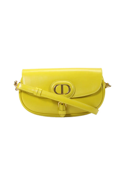 Christian Dior Womens Yellow Bobby Flap Leather East West Shoulder Bag Handbag