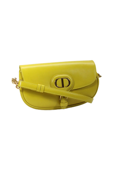 Christian Dior Womens Yellow Bobby Flap Leather East West Shoulder Bag Handbag