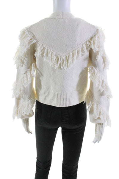 525 Womens Cotton open Front Long Sleeve Fringe Trim Sweater Cream Size XS